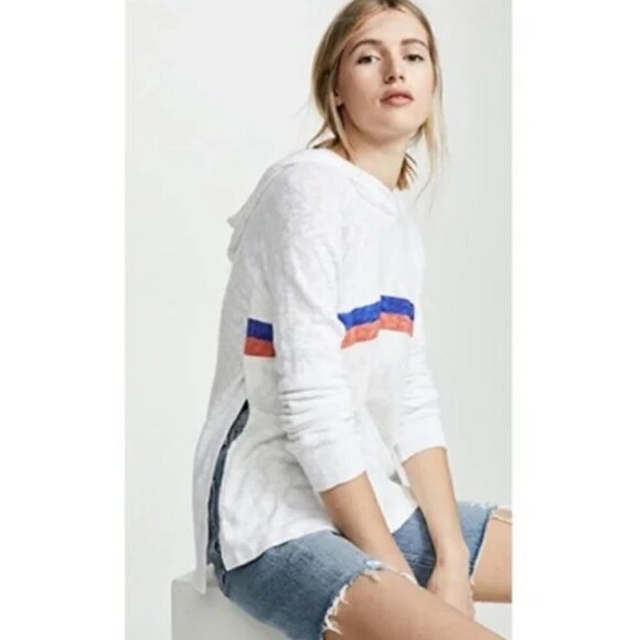 New Sundry Slit Striped Hooded White Pullover Sweatshirt NWT 0/XS - Picture 6 of 15